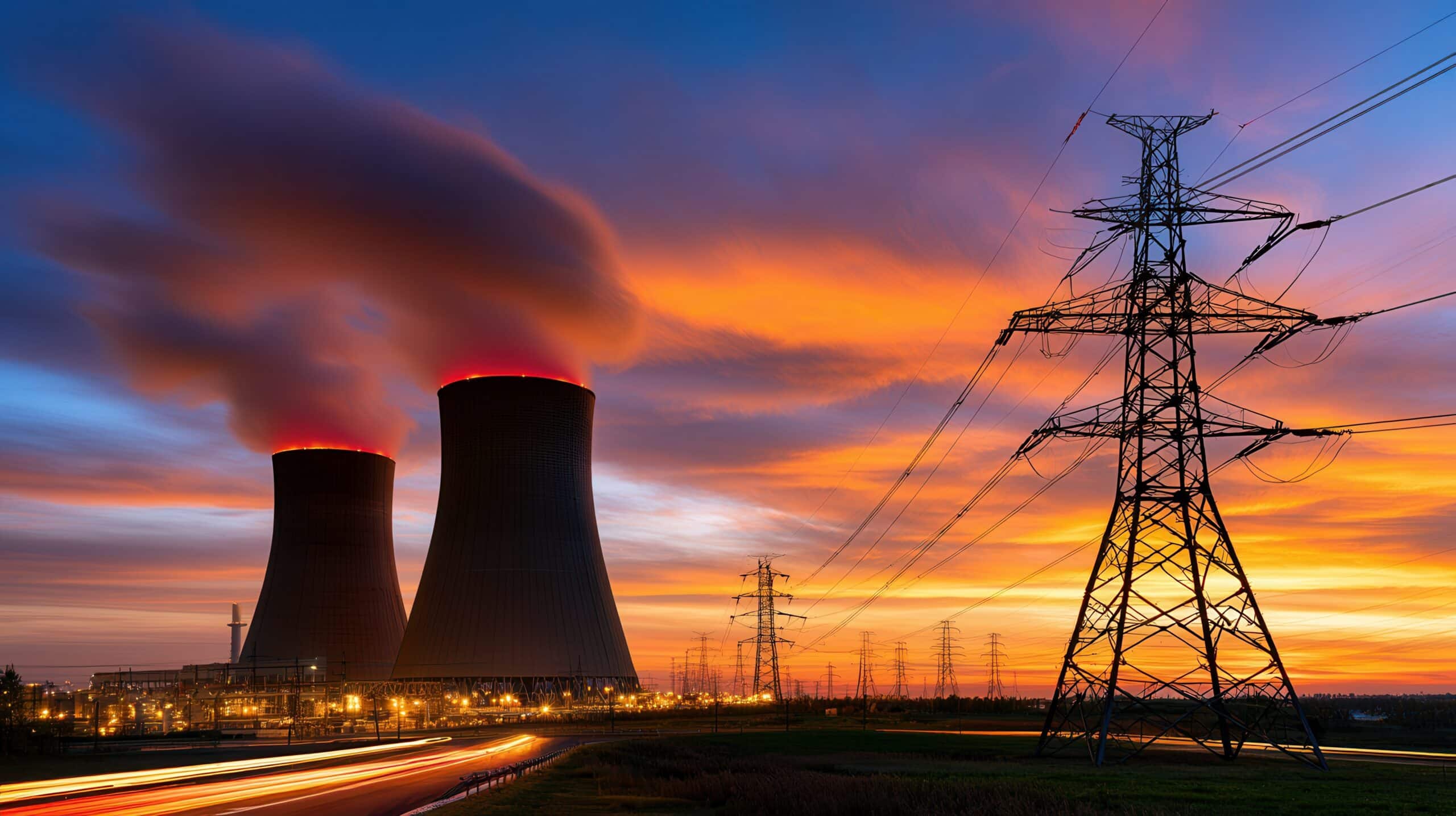 Nuclear Engineering – koeltorens bij zonsondergang